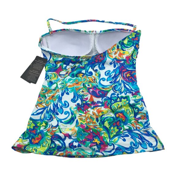 Lauren Ralph Lauren Multicolor Slimming Fit Shirred Tankini Top Blue Size 4 - Picture 4 of 7